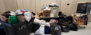A photo of the total amount of clothing drive donations collected for Boomerangs
